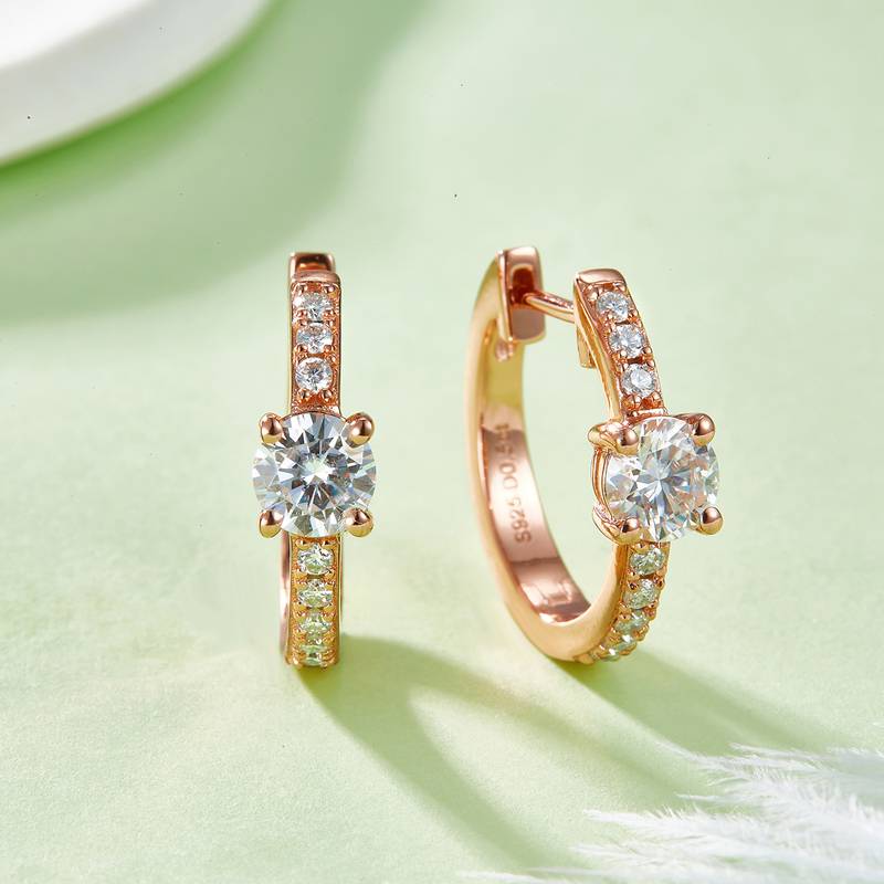 单排对半四爪耳环S925银Moissanite厘石D级1.31ct